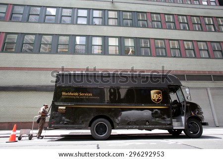 NEW YORK CITY - FRIDAY, JUNE 19, 2015: An United Parcel Service (UPS) delivery truck and a driver in Manhattan.