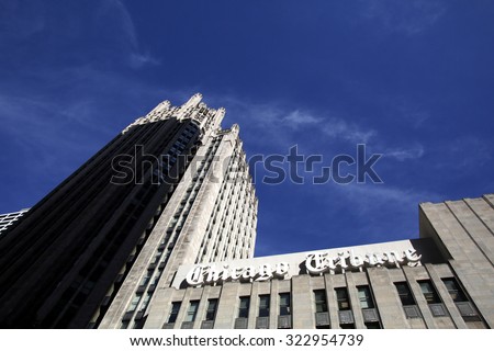 CHICAGO - FRIDAY, SEPTEMBER 25, 2015: The headquarters of the Chicago Tribune. The Chicago Tribune is a daily newspaper based in Chicago, owned by the Tribune Publishing Company.