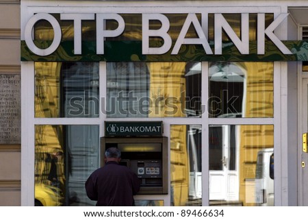 BUDAPEST, HUNGARY, 24 MAY 2004 - A branch office of Hungarian savings bank OTP (Országos TakarékPénztár). OTP is the national savings bank of Hungary.