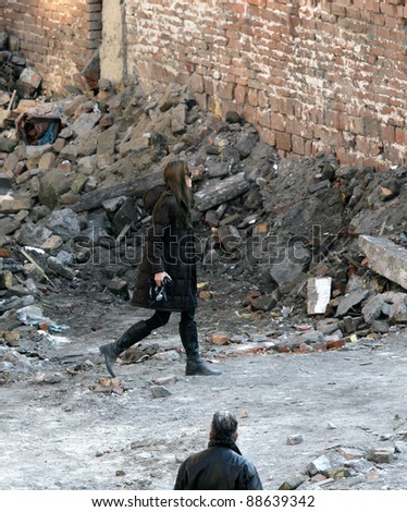 BUDAPEST - OCTOBER 13: Angelina Jolie, in the role of director, on the set of her Bosnian war drama currently in production in Budapest, Hungary, on Thursday, October 14, 2010.