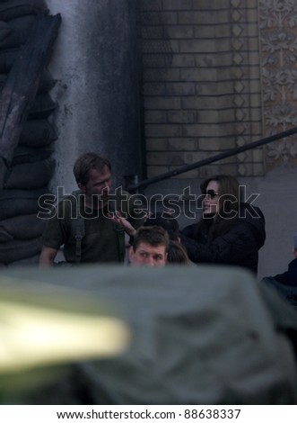 BUDAPEST - OCTOBER 13: Angelina Jolie, in the role of director, on the set of her Bosnian war drama currently in production in Budapest, Hungary, on Wednesday, October 13, 2010. Photographer: Northfoto