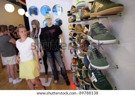 BUDAPEST, HUNGARY - JULY 18: Lovers of retro style footwear find nirvana at the Tisza shoe shop in Budapest, Hungary, on Monday,  July 18, 2011. Tisza is a leading brand of retro designed footwear in Central Europe.