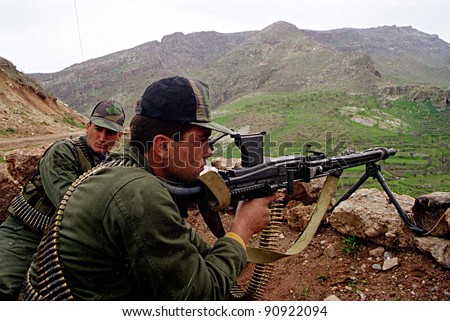 NORTHERN IRAQ - MAY 3: Turkish troops guard a strategic hilltop in northern Iraq. Turkey has again sent in its army to crush Kurdish guerrilla forces on May 3, 1998 in Northern Iraq.