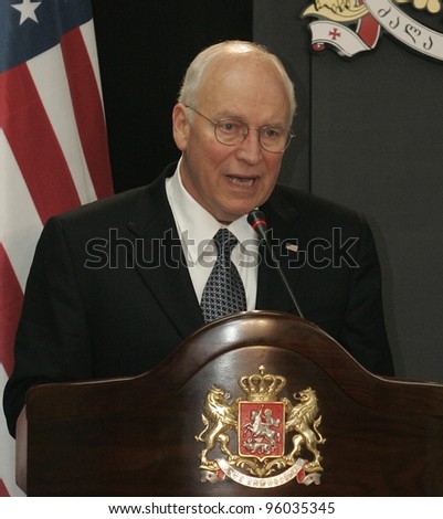 TBILISI, GEORGIA - AUGUST 4: United States Vice President Dick Cheney speaks after a meeting with Georgian President Mikhail Saakashvili at the presidential palace in Tbilisi, Georgia, on Thursday, August 4, 2008.