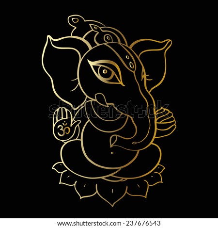 Gold Ganapati. Hindu God Ganesha. Vector Hand Drawn Illustration ...