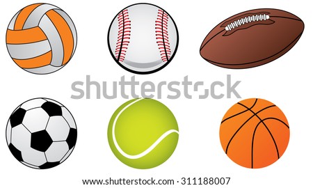 Illustrations of sports ball icons,soccer ball, baseball ball, tennis ball  and basket ball.