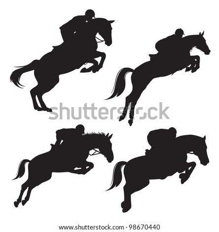 Vector silhouettes jumping on horseback