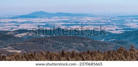 Similar – Foto Bild Sleza Berglandschaft. Luftaufnahme von Bergen mit Wald.