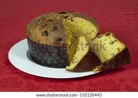 Panettone, a typical christmas cake coming from Milan (Italy). Sometimes served with a sauce based in Mascarpone cheese.