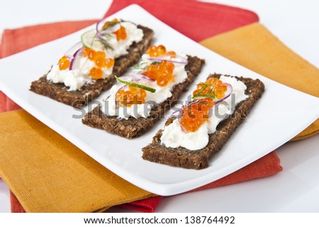 bread with cheese onion lemon and fish eggs