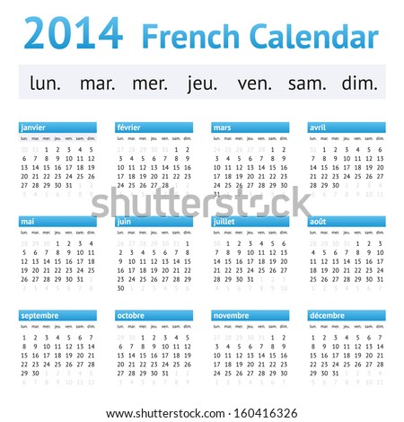 2014 France European Calendar. Week Starting On Monday Stock Vector ...