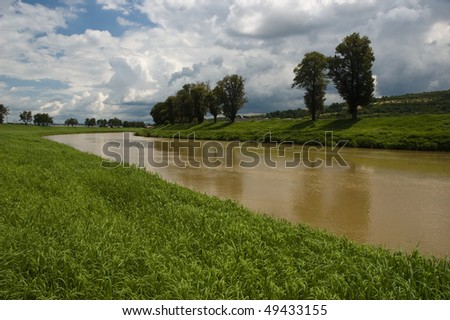 river with contaminated brown water
