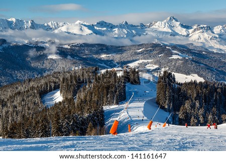 Skiing and Snowboarding in French Alps, Megeve