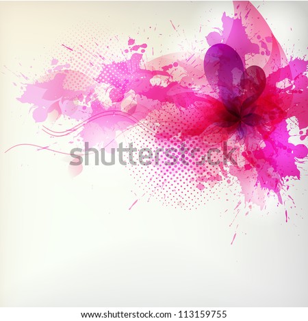 flower in colorful ink splattered pink background.