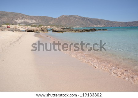 Pink Sand Beach Elafonisi Crete Greece. Sand from fragmented coral