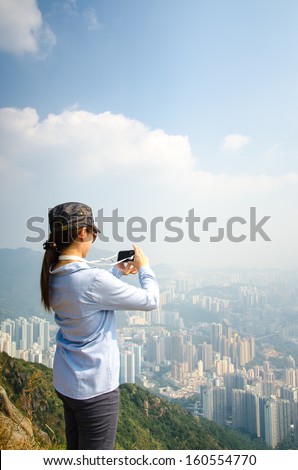 Portrait of Asian girl at Lion rock, Hong Kong