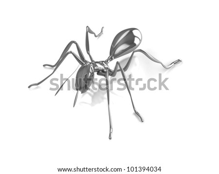 Silver Ant isolated on white background. 3d model