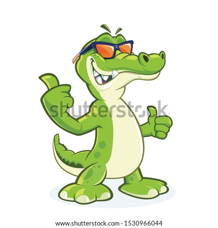 Smiling Crocodile Cartoon  Character With Sunglasses with thumb up