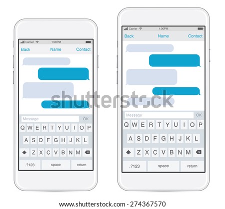 Smartphone in two sizes, chatting sms template bubbles. Place your own text to the message clouds. Compose dialogues using samples bubbles! Eps 10 format