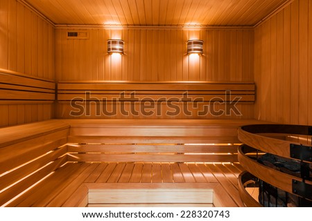 Similar – Image, Stock Photo a wooden sauna from the inside with a man taking a sauna