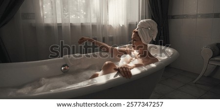 Similar – Image, Stock Photo Caucasian lady floating in turquoise sea.