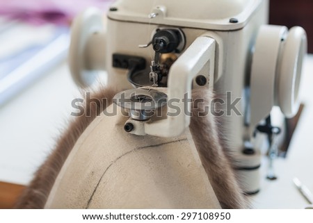 Sewing machine for stitching of fur skins fur coat