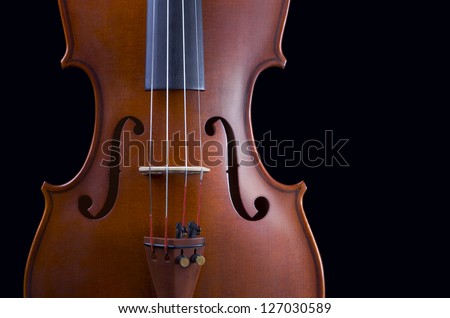 Classical shape wood vintage violin with Space for text, Music instrument isolated on black background