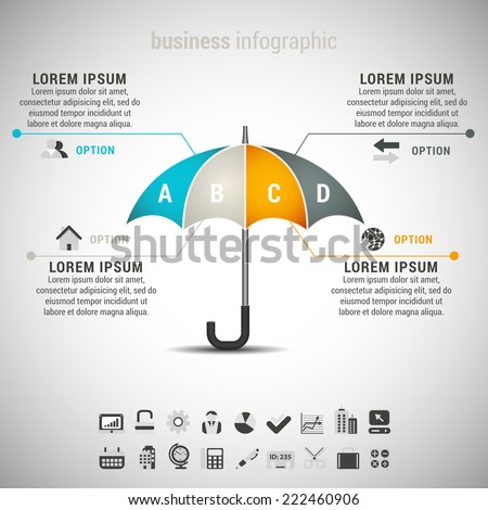 Vector illustration of business infographic with umbrella. EPS10. 