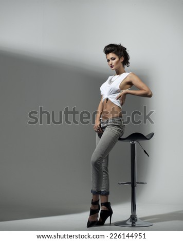 Sensual woman wearing fashionable outfit