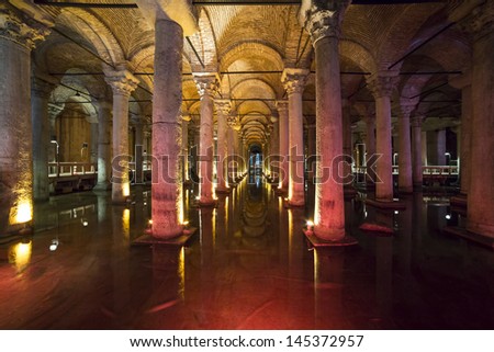 ISTANBUL - JUNE 29: Basilica Cistern on June 29, 2013 in Istanbul, Turkey. The Basilica Cistern is the largest ancient cisterns that lie beneath the city of Istanbul.