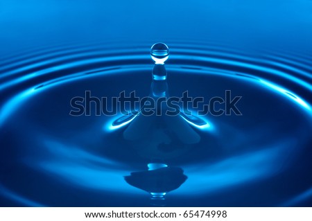 One water drop splash. Concentric circle pattern, blue background