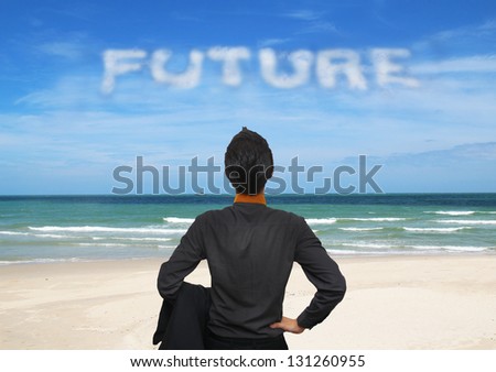 business man on the beach ; future concept