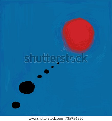 Blue and red abstract vector artwork, inspired by Spanish painter Miro