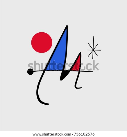 Blue and red abstract monogram of Spanish painter Miro