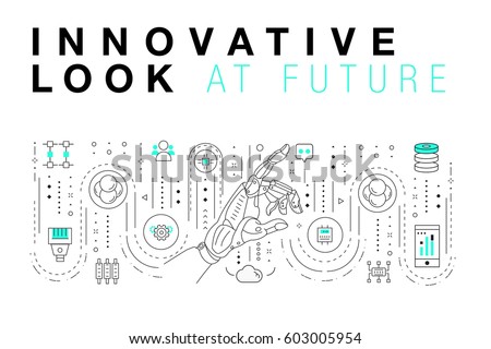 Trendy Innovation systems layouts in polygonal contour line composition, future analysis and technology operations. Made in awesome geometry style with linear pictogram of future for web design.