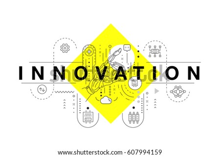 Trendy yellow Innovation systems layouts in polygonal contour line composition, future analysis and technology operations. Made awesome geometry style with linear pictogram of future for web design.