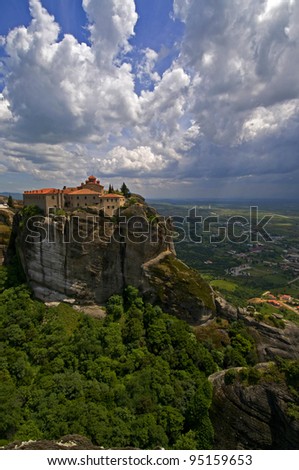 The Holy Monastery of St. Stephen is one of Meteora rock pillars in Greece. This is good combination of ancient architecture and rich landscape.