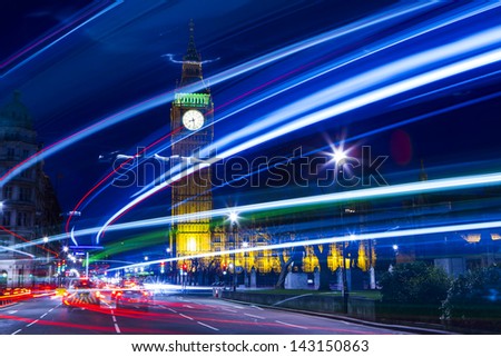 Similar – Image, Stock Photo light paintings Night life