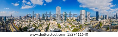 Aerial View Of Tel Aviv Skyline,  Tel Aviv Cityscape Panorama At Day, Israel Stock fotó © 