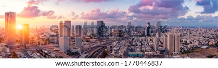 Tel Aviv Cityscape Aerial View At Sunset, Israel Stock fotó © 