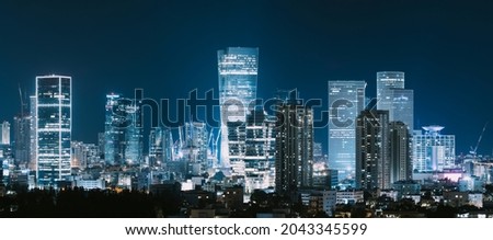 Tel Aviv Skyline And Ramat Gan At Night,  Tel Aviv Cityscape, Israel Stock fotó © 