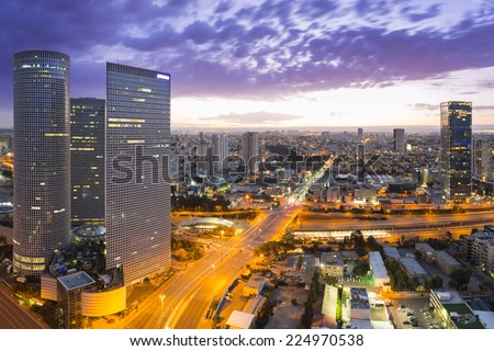  Tel Aviv city - View of Tel Aviv at sunset Out of Window Stock fotó © 
