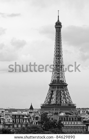 City skyline - Black and White ,  Eiffel Tower, Paris, France