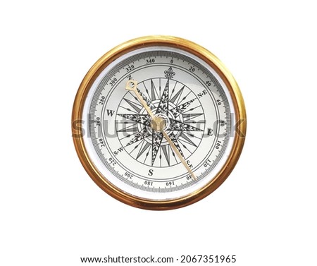 round compass isolated on white background as symbol of tourism with compass, travel with compass and outdoor activities with compass