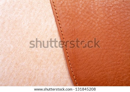 Brown leather label with seam