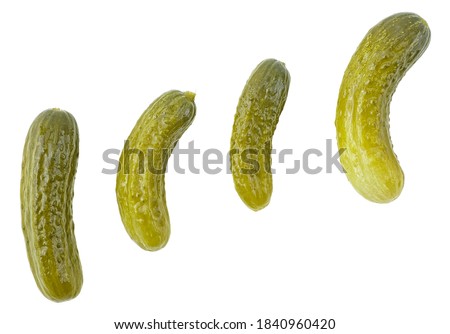 Set of pickled cucumbers of different shapes isolated on a white background, top view. Group of pickles. Cornichons. Photo stock © 