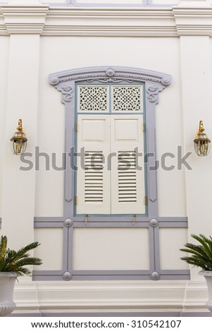 part of classic house exterior design show window and lantern located in thai temple that public place in thailand