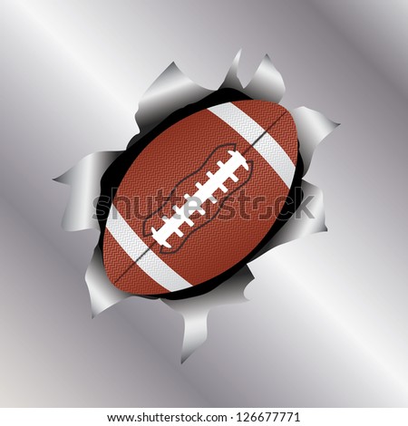 illustration of a football bursting trough a metal sheet effects.
