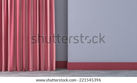 Empty room with red curtains. 3D illustration
