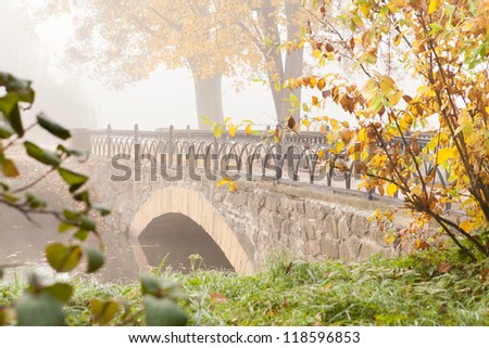 Autumn Landscape with an old stone bridge, nature
